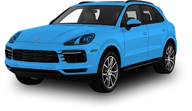 Porsche SUV fully covered in a blue overlay, illustrating complete paint protection film coverage across the entire exterior surface.